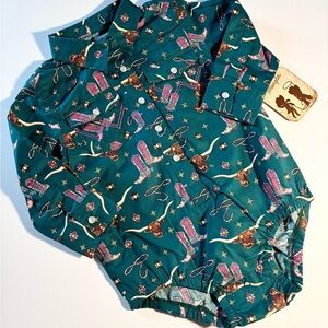 Wrangler Teal Cowboy Print Baby Onesie